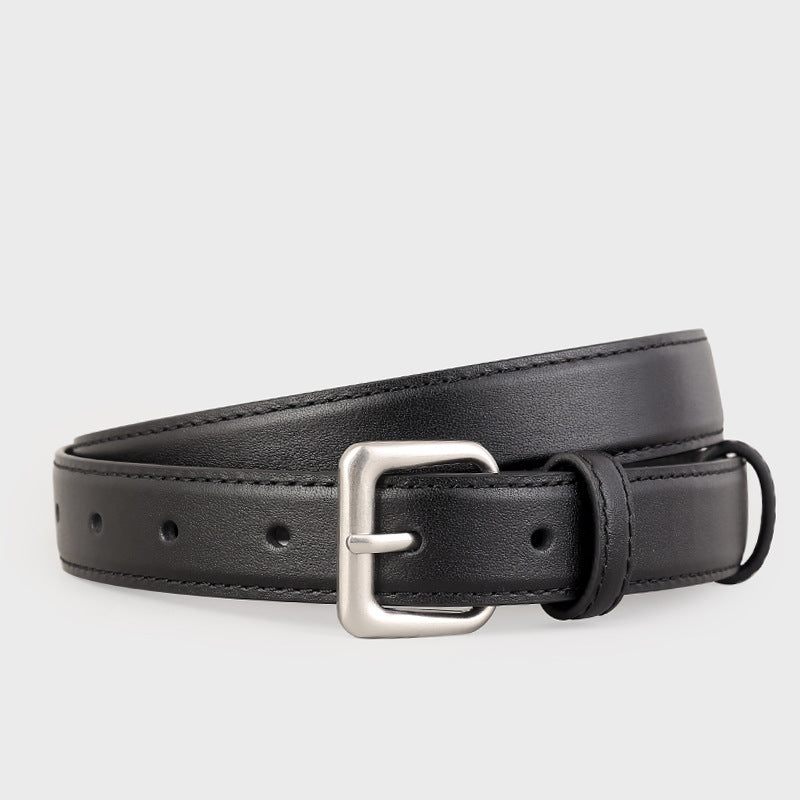 Classic Leather Belt with Silver Buckle - Lilixa.store
