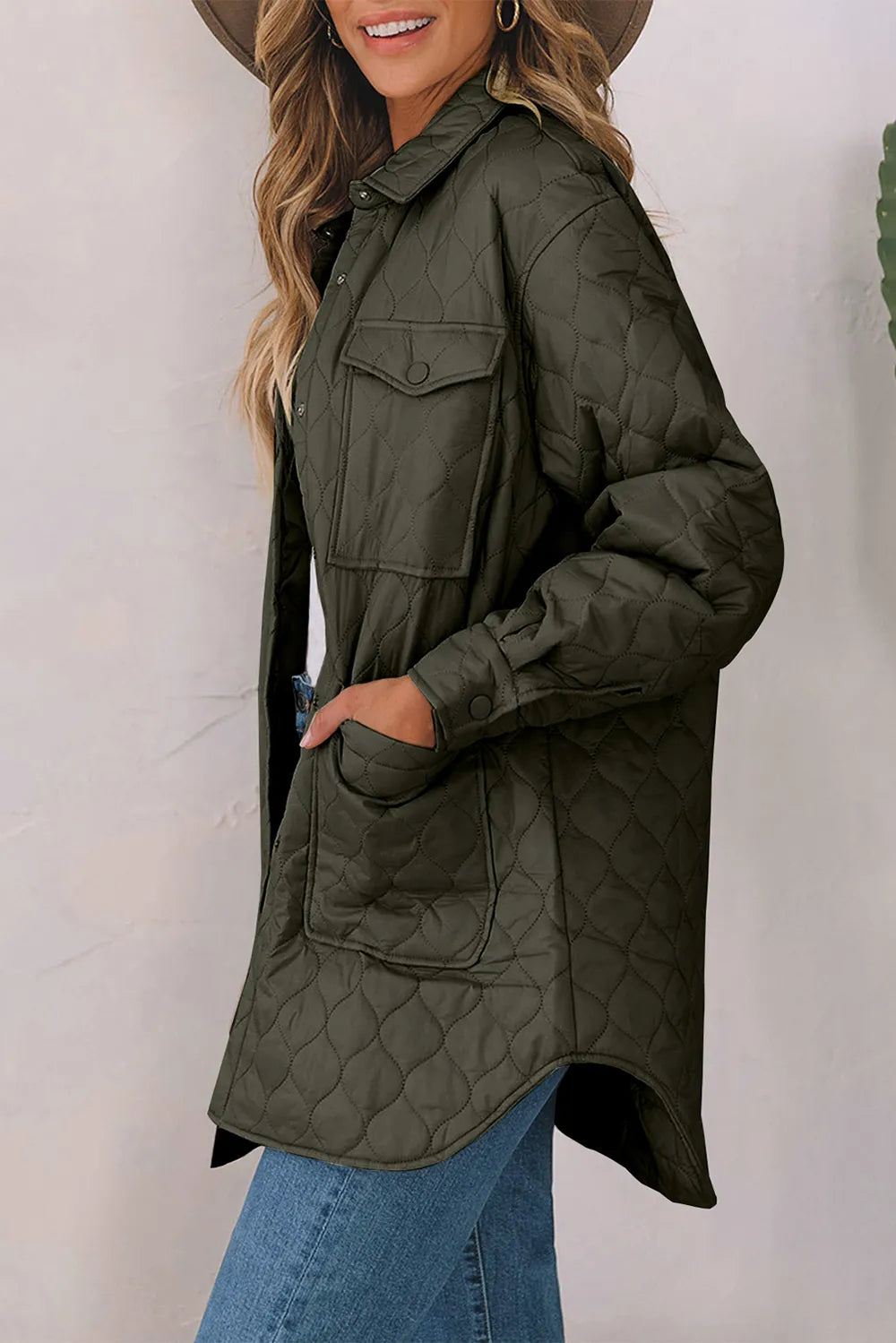 Snap Down Collared Winter Coat - Lilixa.store