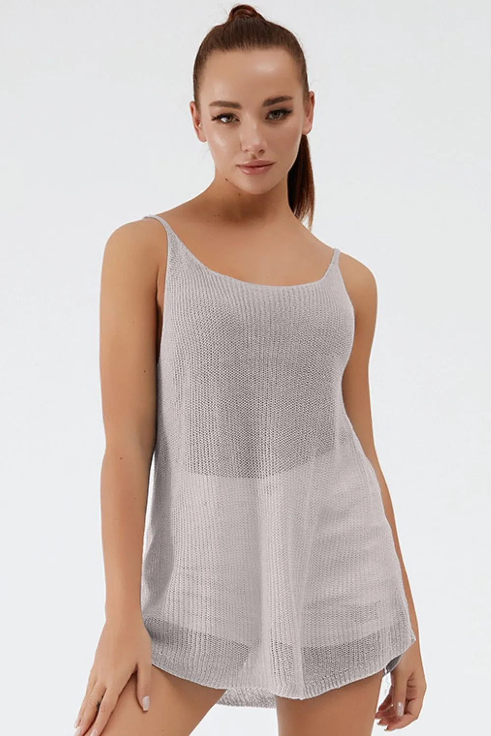 Scoop Neck Spaghetti Strap Knit Cami, view 17