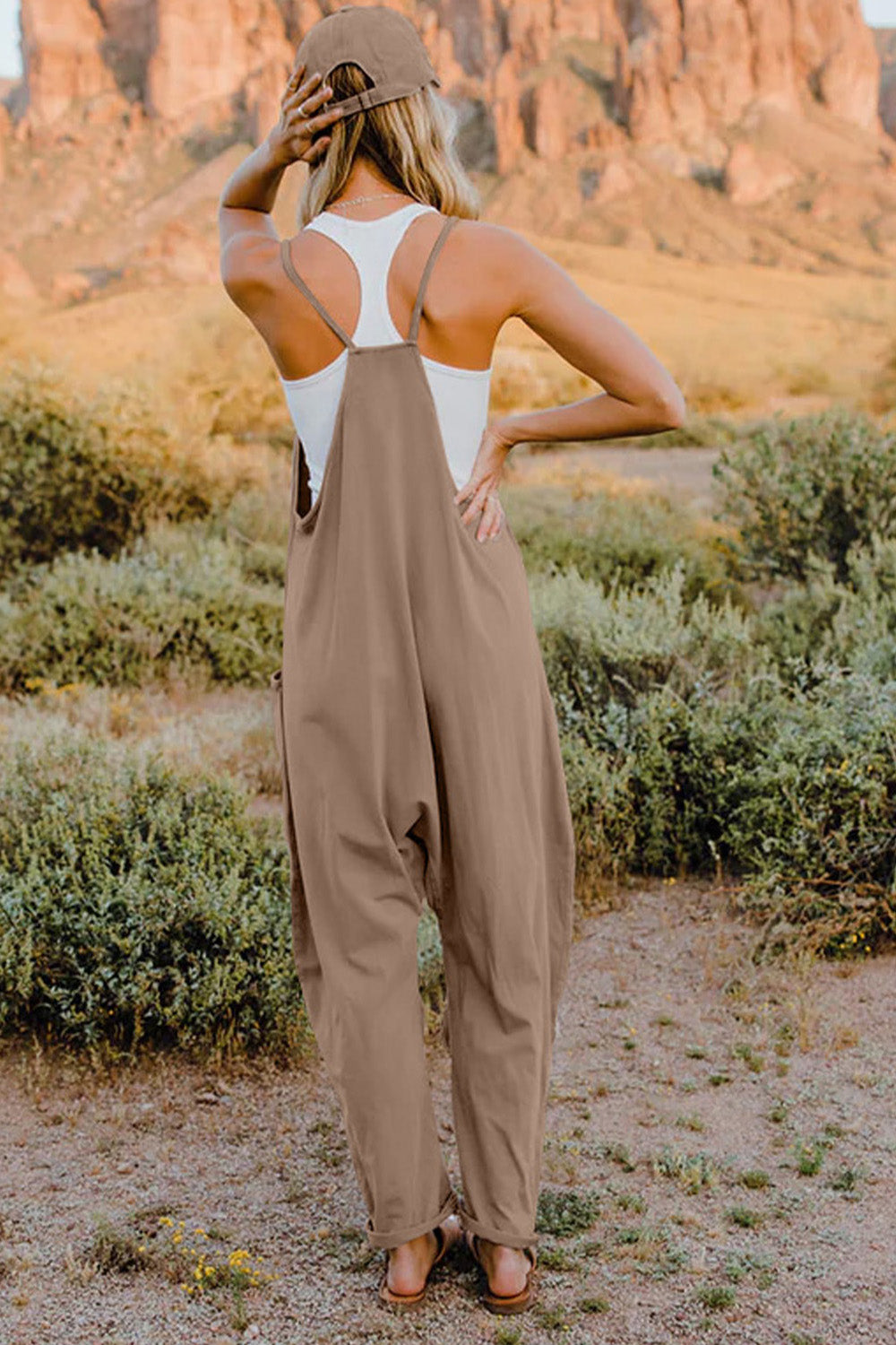 Double Take Full Size V-Neck Sleeveless Jumpsuit with Pockets - Lilixa.store