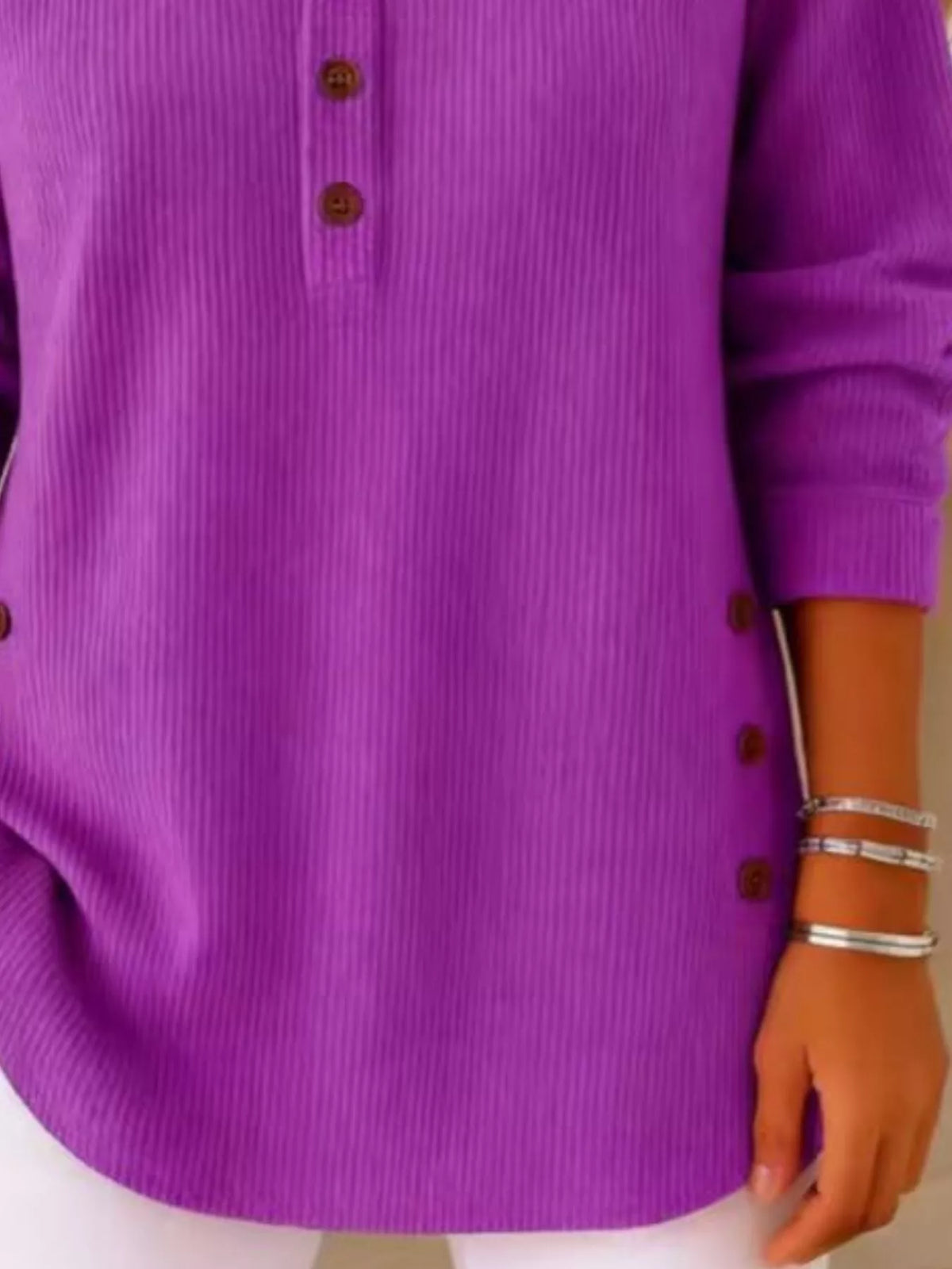Full Size Button Detail Corduroy Top Plus Size