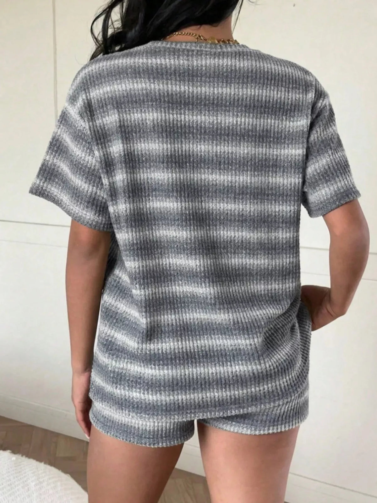 Striped Textured Knit Top and Shorts Set, view 16