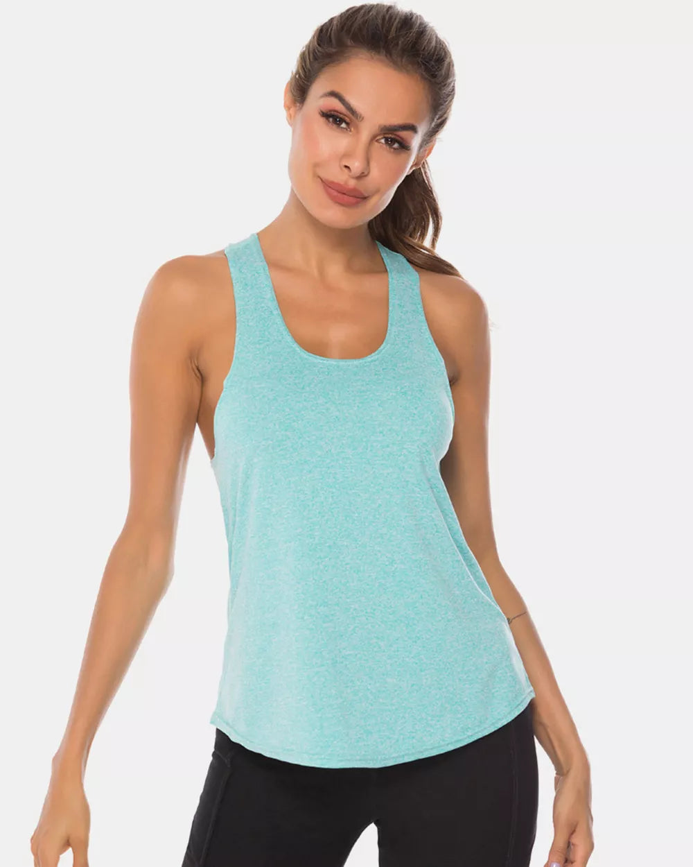 Full Size Scoop Neck Wide Strap Active Tank - Lilixa.store