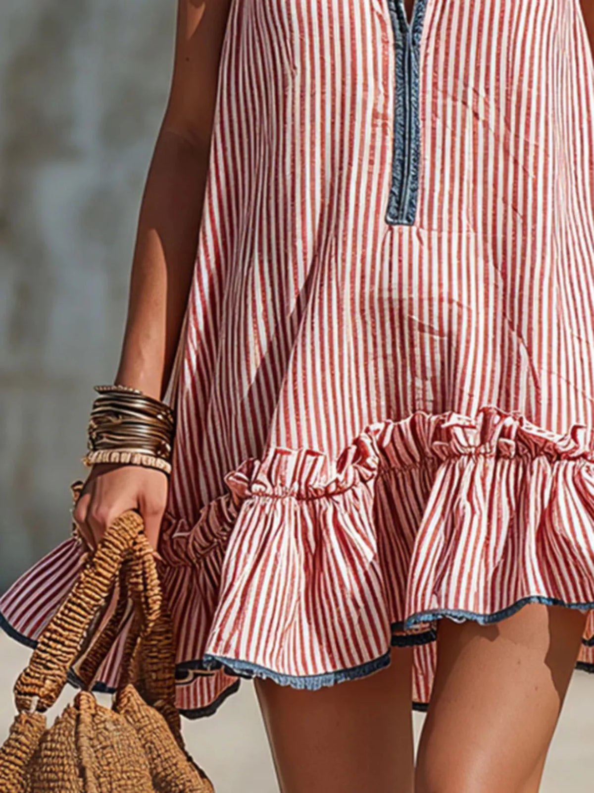 Striped Ruffle Hem Mini Dress - Lilixa.store
