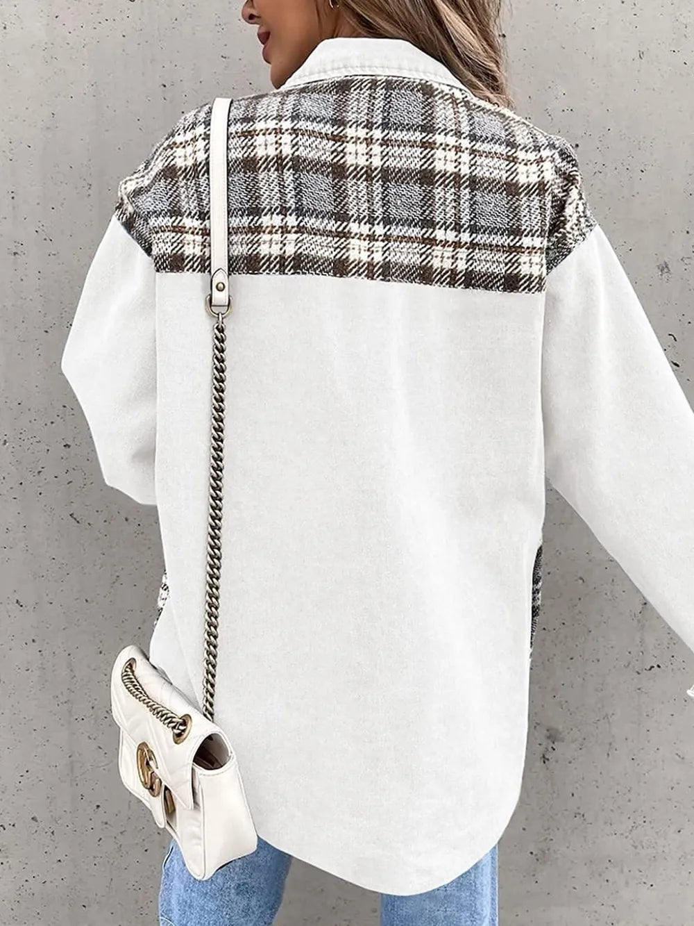 Plaid Button Up Dropped Shoulder Jacket, view 12