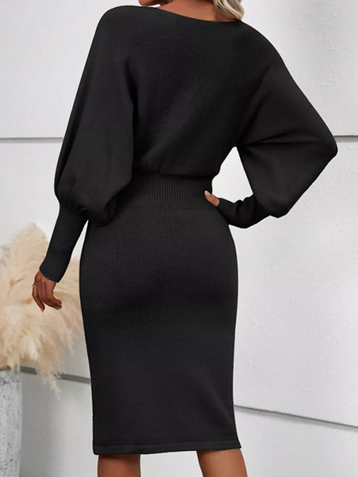 Lantern Sleeve Bodycon Sweater Dress, view 5