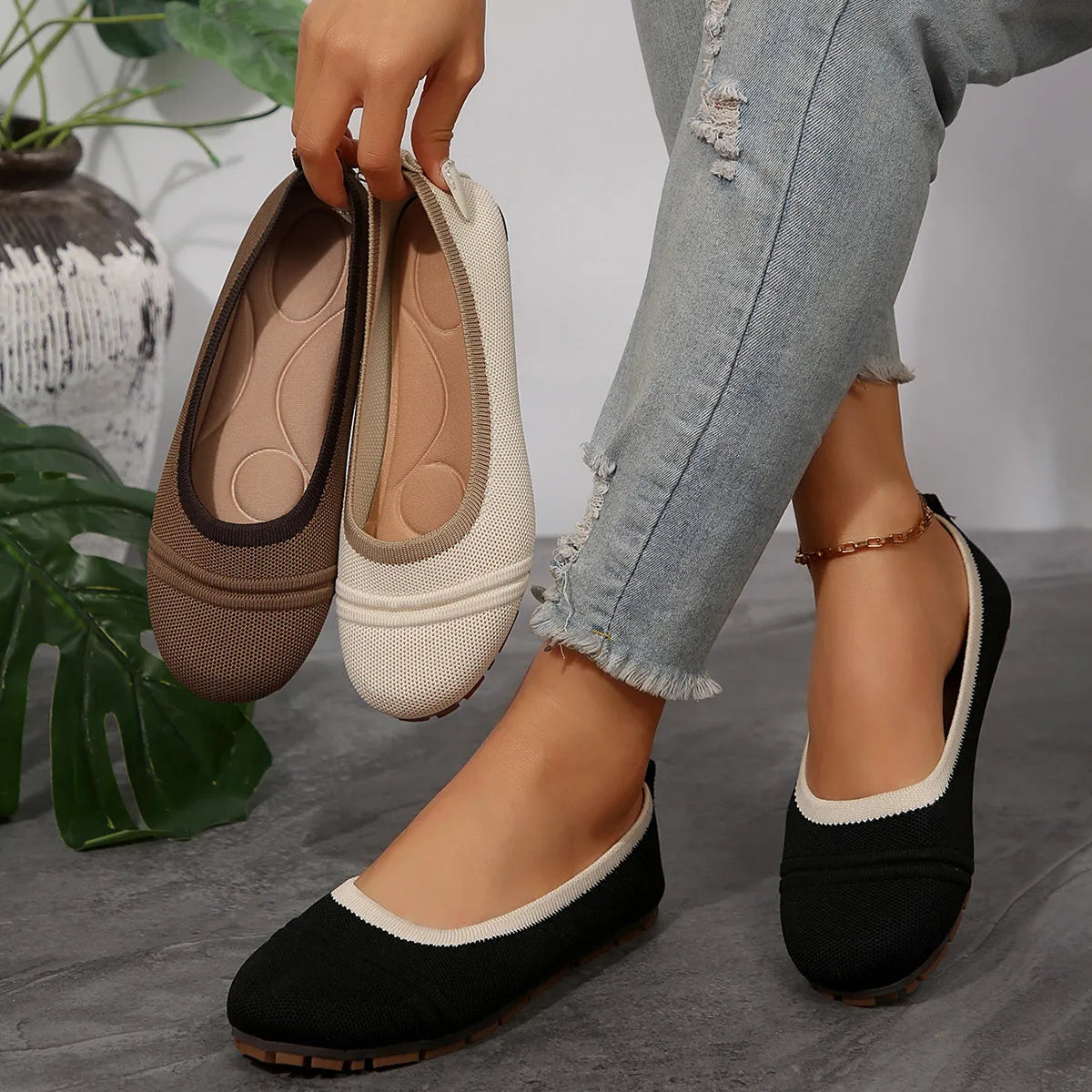 Mesh Round Toe Flat Slip-Ons, view 3