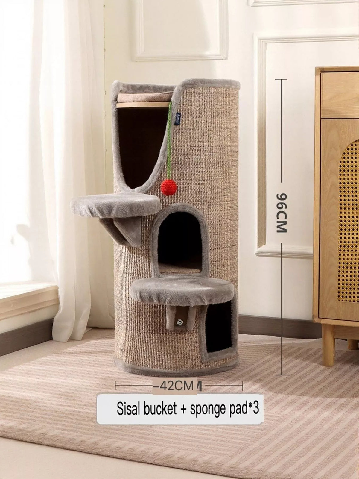 Sisal-Covered Cylinder Cat Tree Condo with Plush Perch