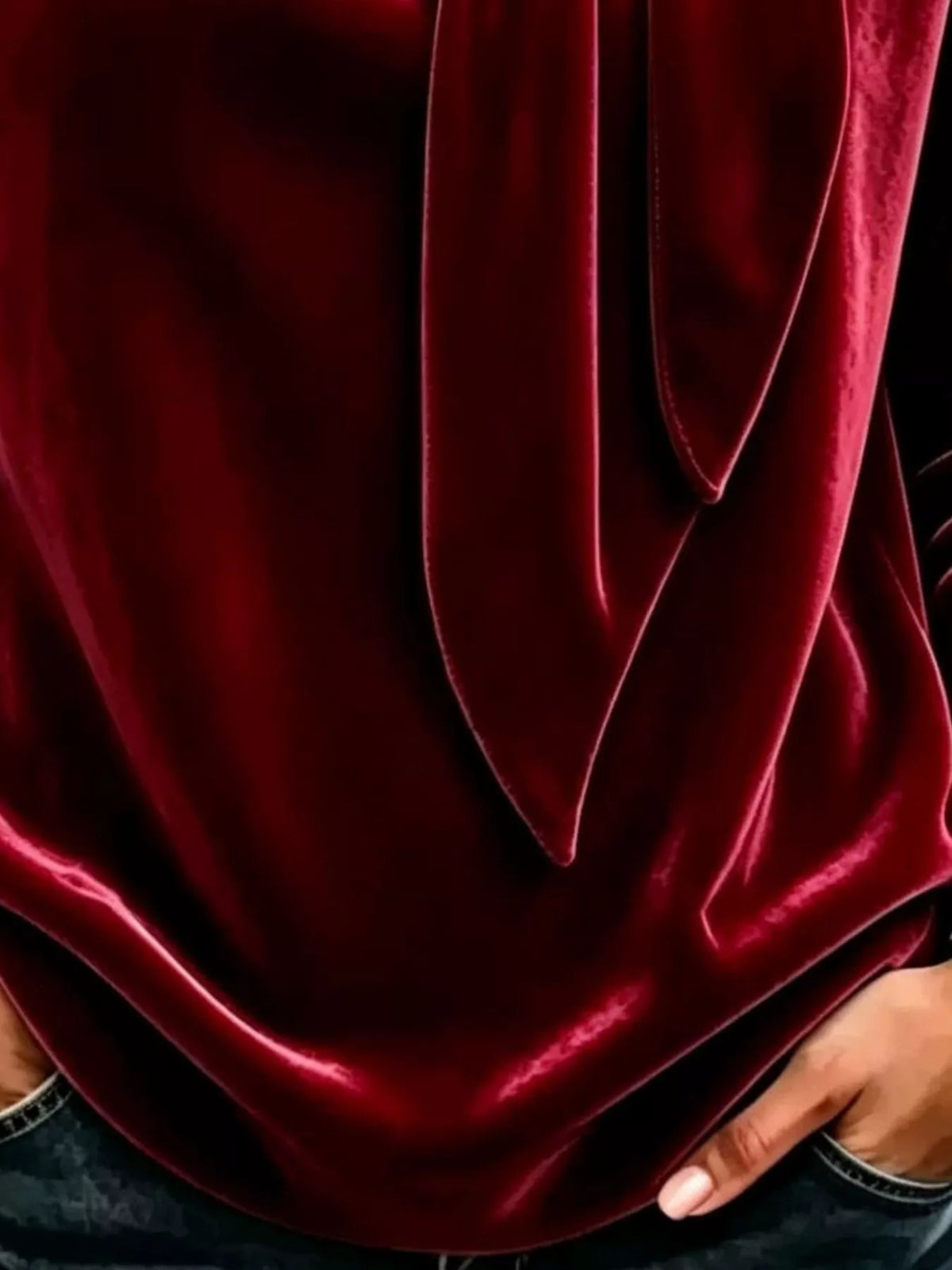 Velvet Tie Front Long Sleeve Sweatshirt - Lilixa.store