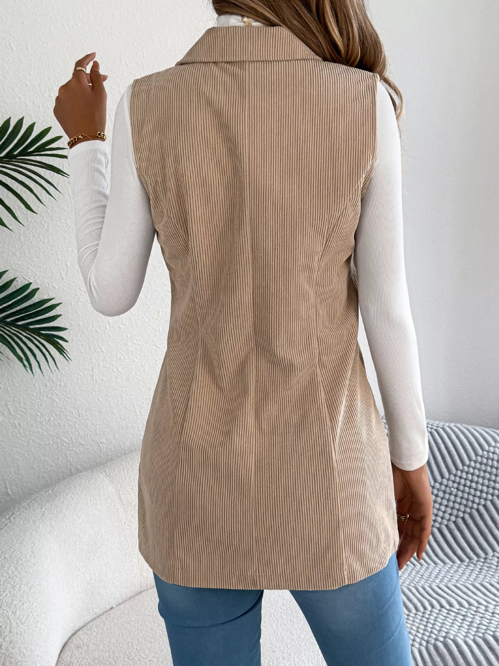 Button-Front Longline Vest Coat - Lilixa.store