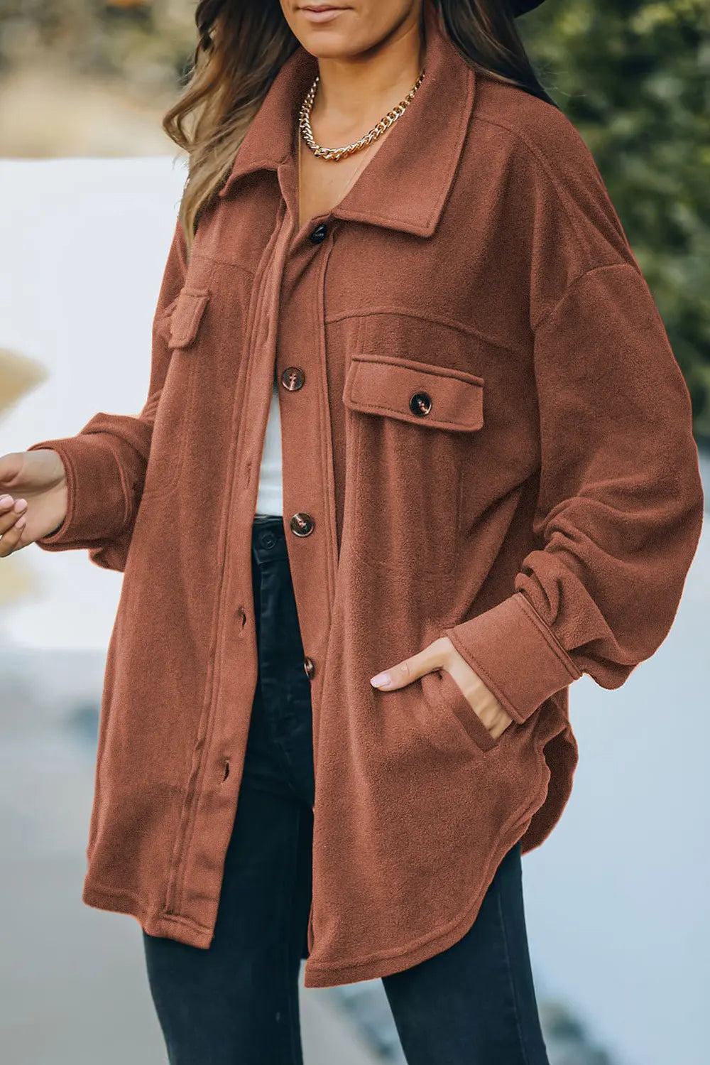 Button Up Collared Neck Long Sleeve Jacket, view 15