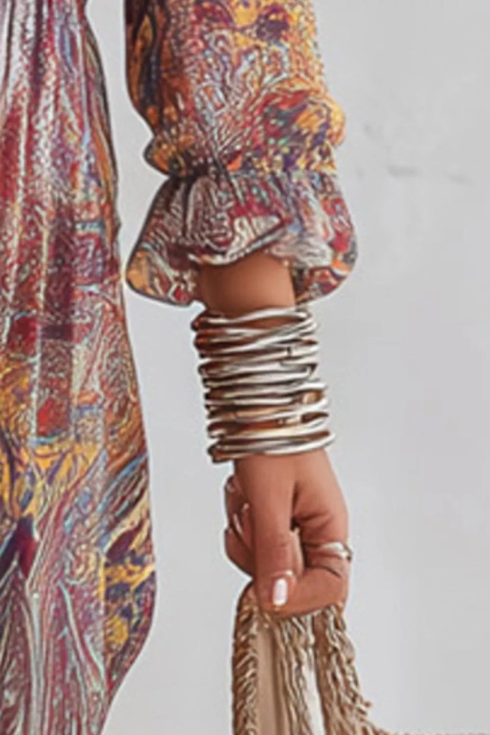 Paisley Print V-Neck Long Sleeve Maxi Dress