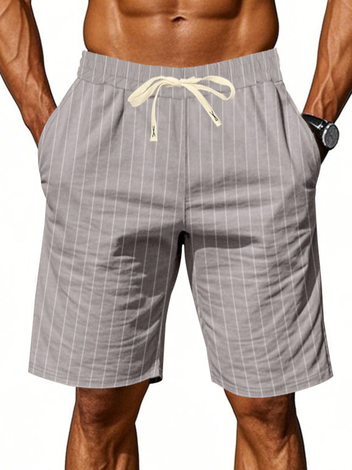 Men's Full Size Striped Drawstring Casual Shorts Plus Size, view 6