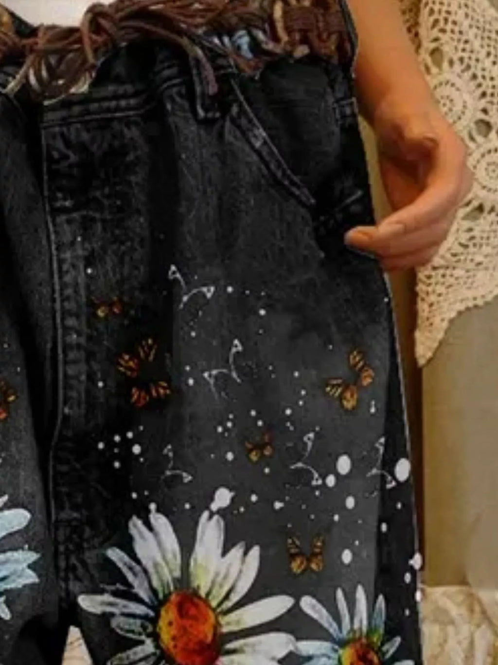 Full Size Floral Distressed Cropped Jeans Plus Size - Lilixa.store