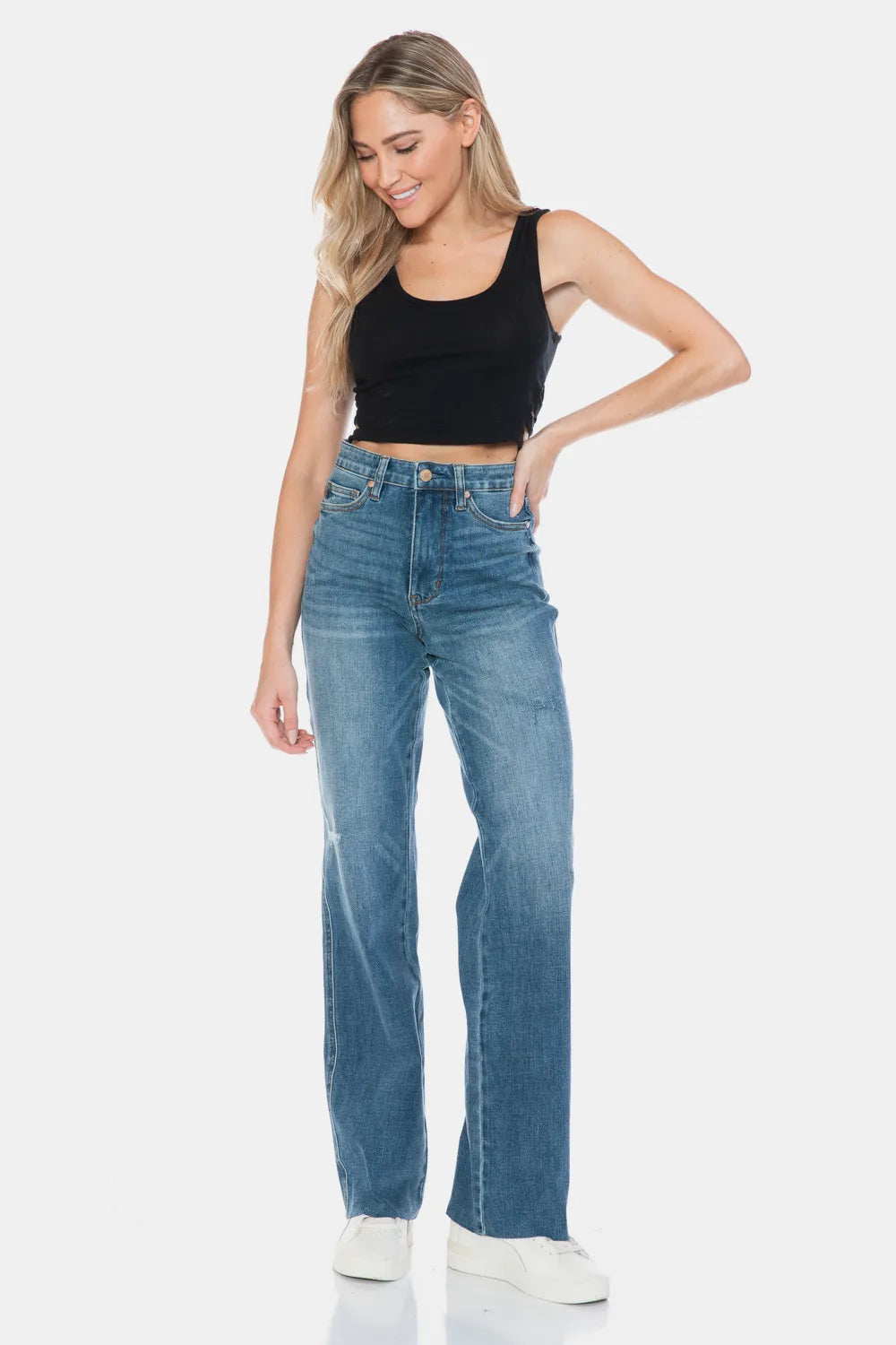 Judy Blue Full Size Tummy Control Cut Raw Hem Straight Jeans - Lilixa.store