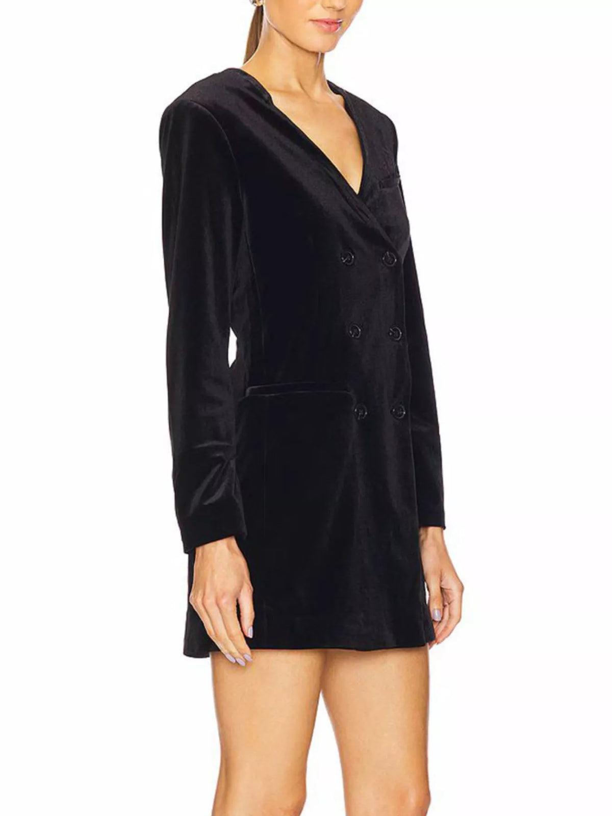 Velvet Double-Breasted Blazer Dress, view 3