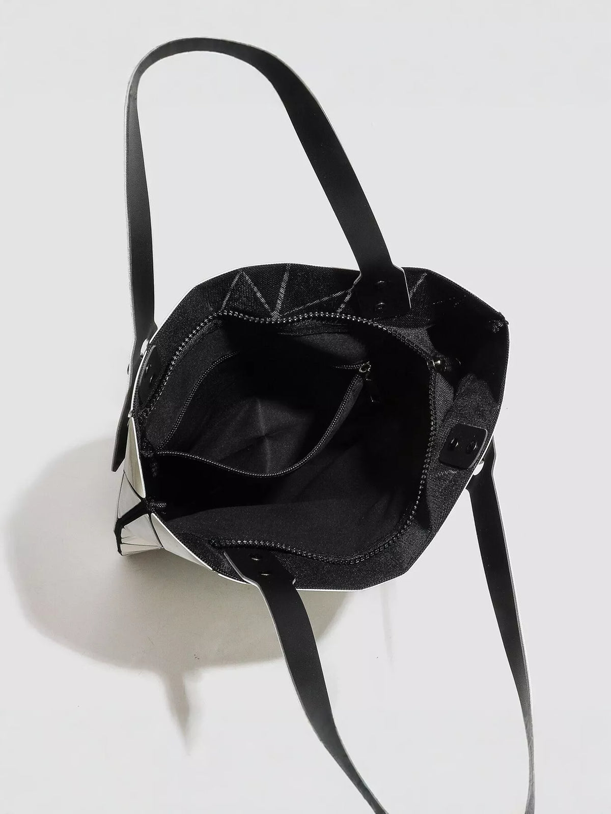 Geometric Glossy Paneled Handbag