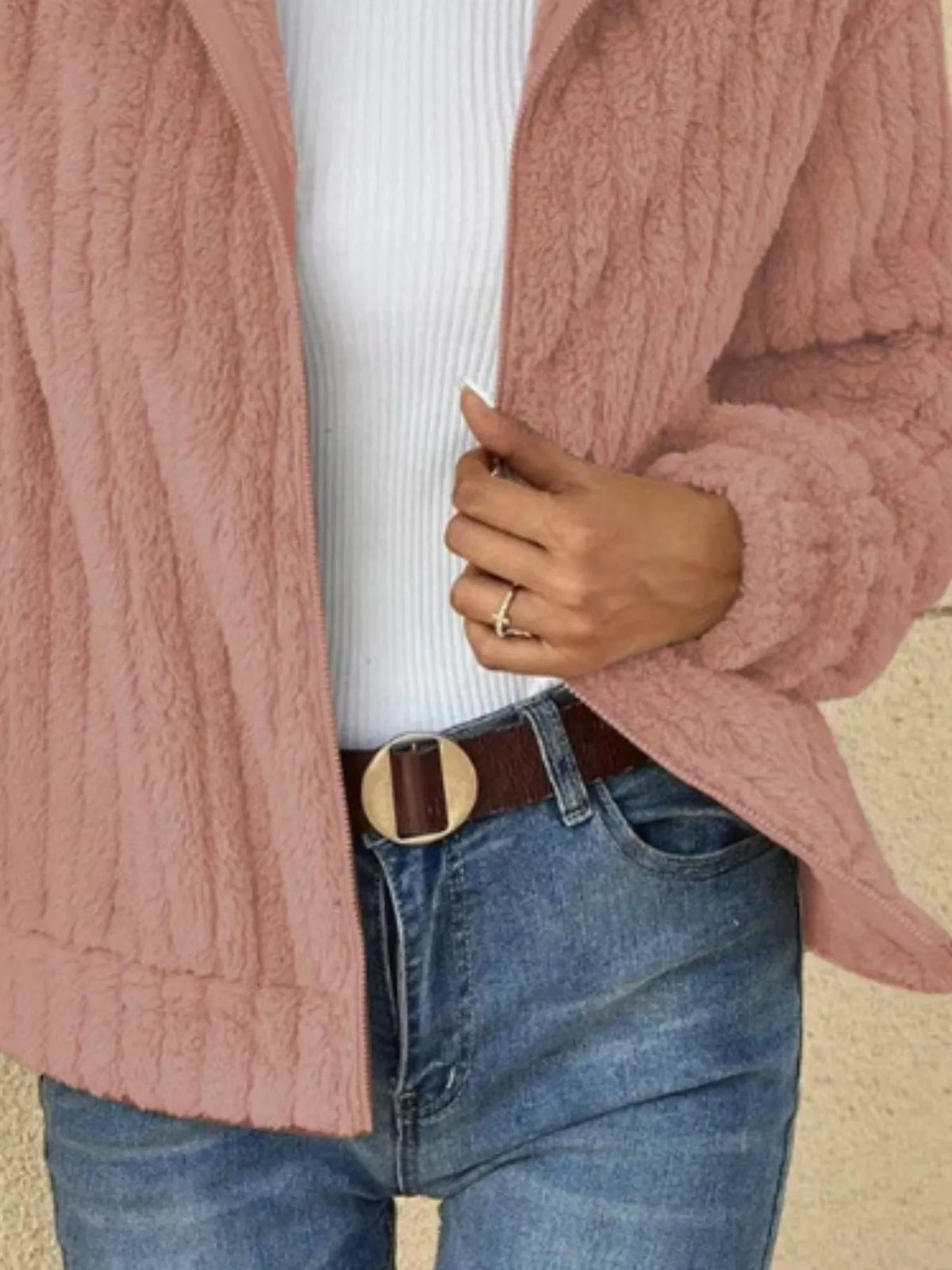 Full Size Zip-Up Long Sleeve Texture Jacket Plus Size, view 7