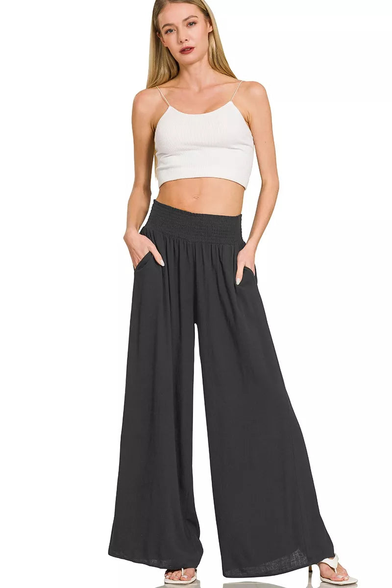 Zenana Smocked Waistband Wide Leg Lounge Pants - Lilixa.store