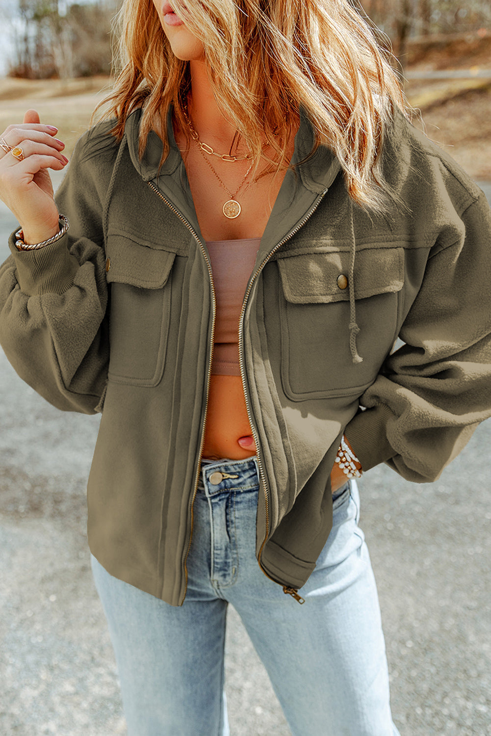 Zip-Up Drawstring Hooded Jacket, view 6