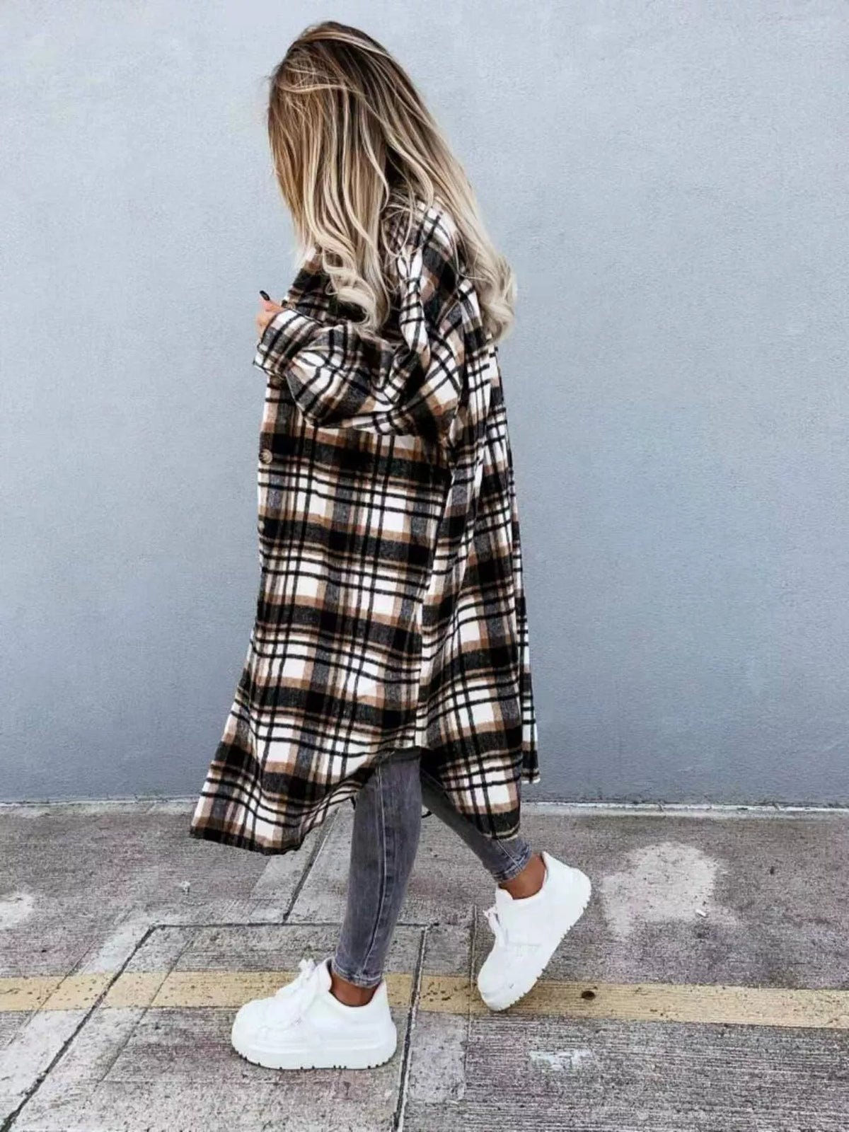 Plaid Button Up Longline Shacket, view 13