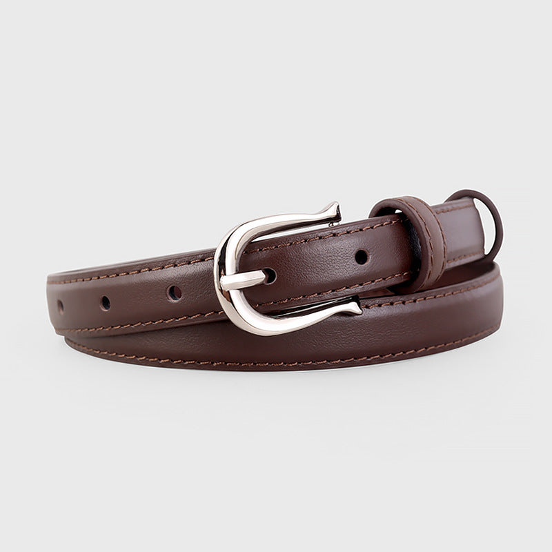 Leather Skinny Belt with Silver Buckle - Lilixa.store