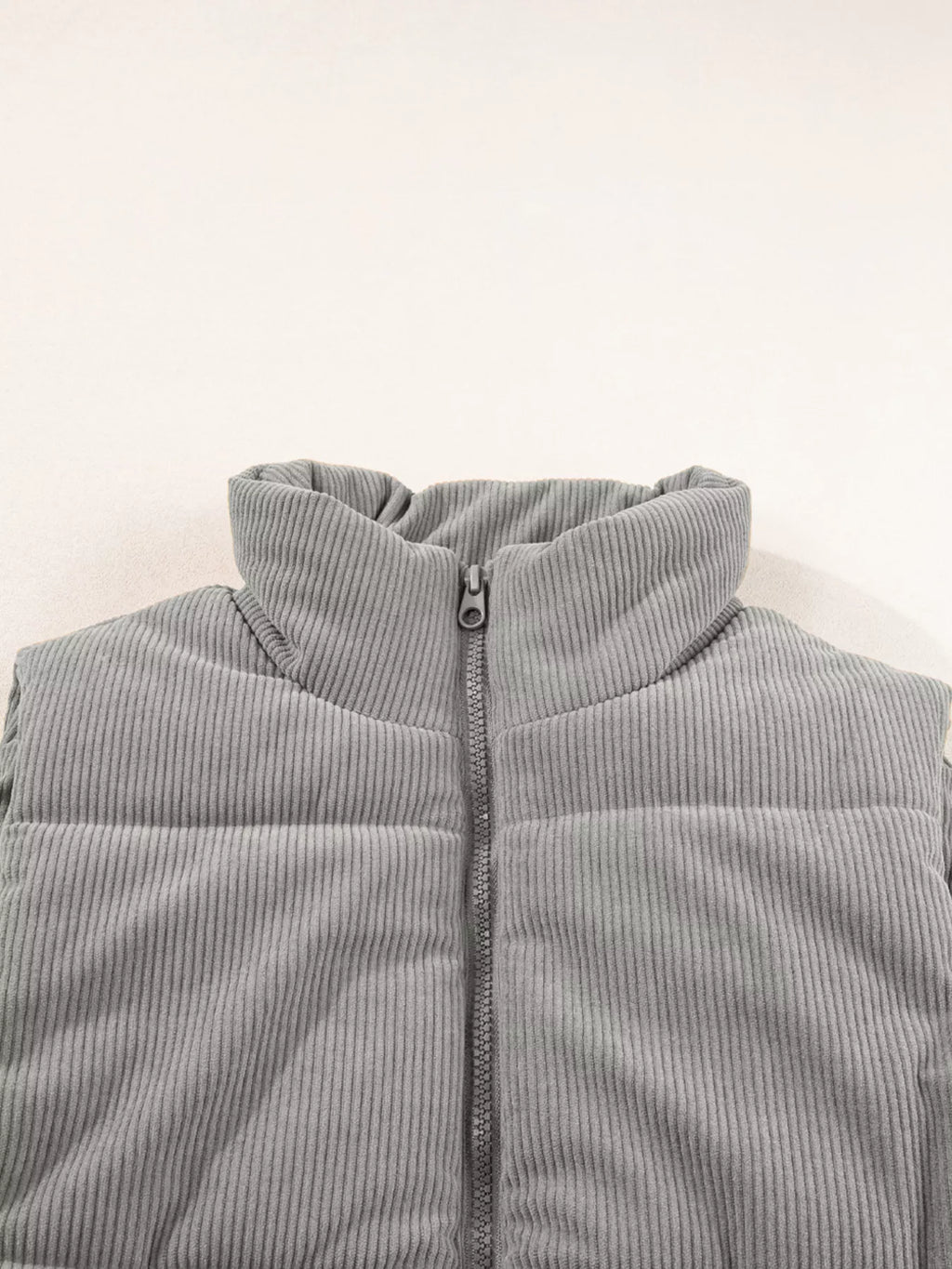 Corduroy Stand Neck Zipped Puffer Vest - Lilixa.store