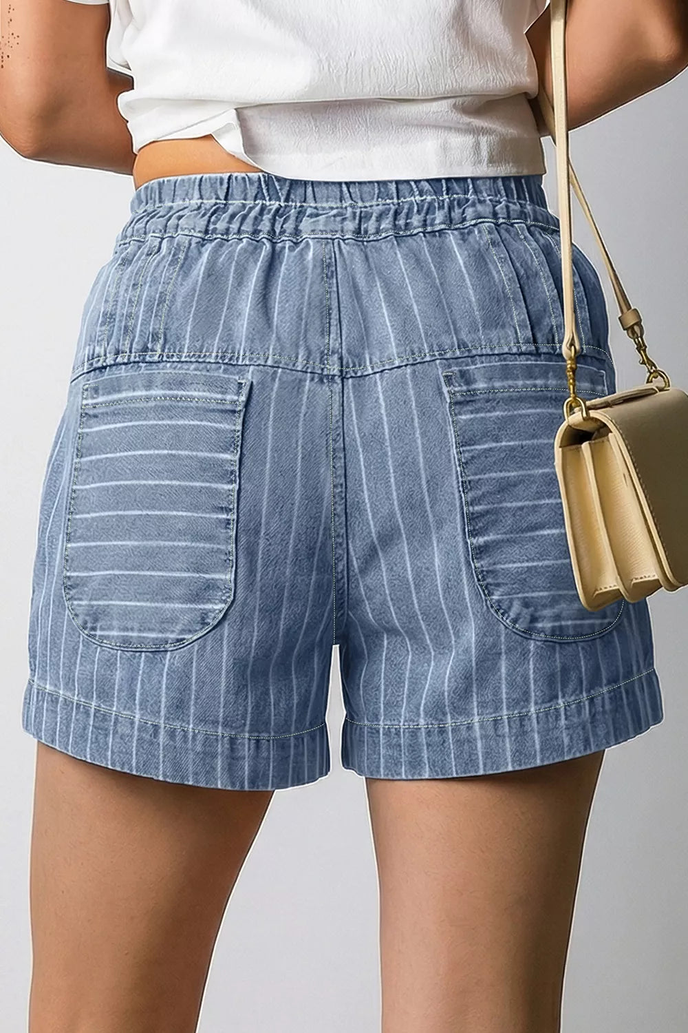 Striped High-Waisted Denim Shorts - Lilixa.store