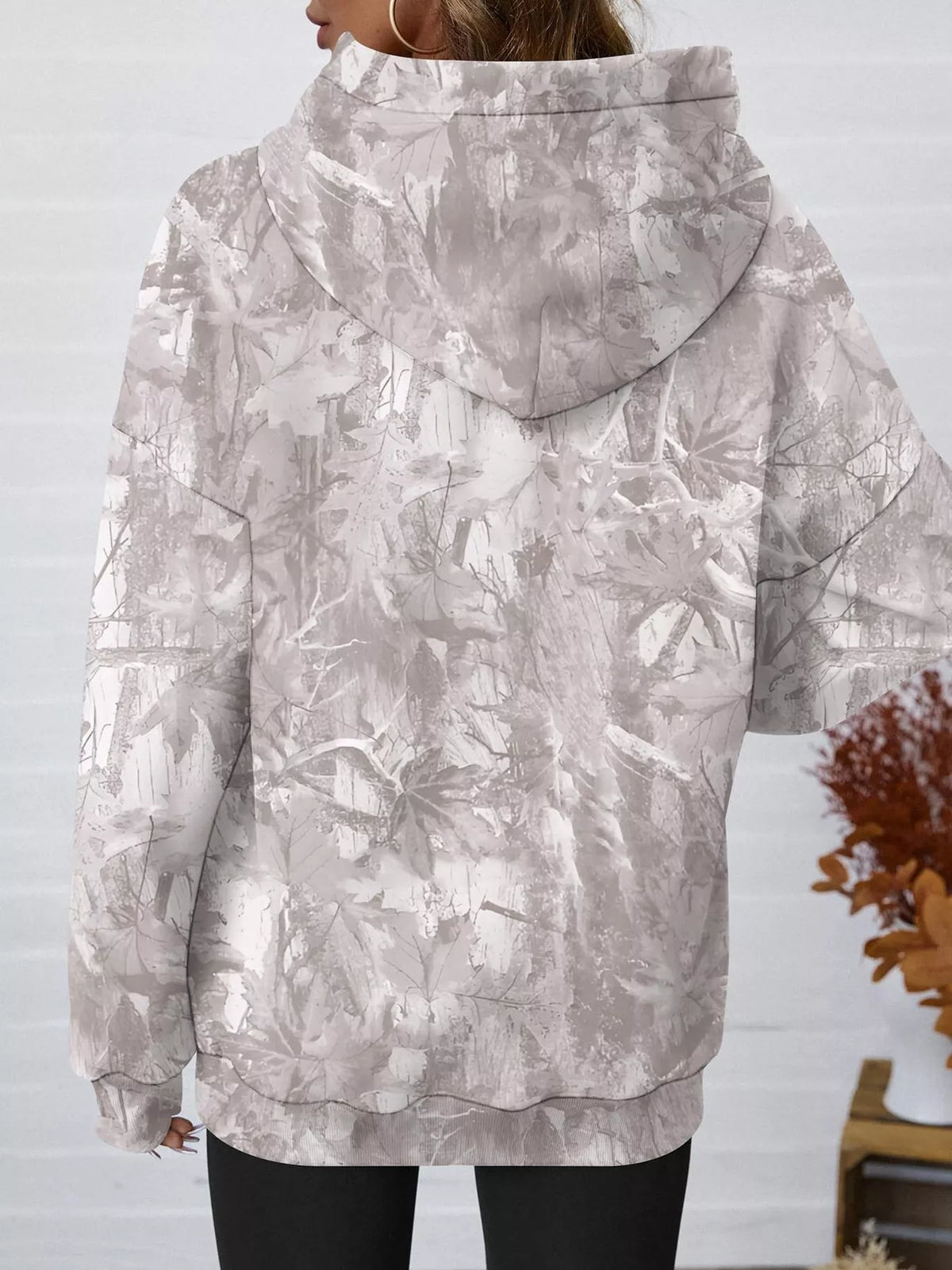 Printed Kangaroo Pocket Oversized Hoodie - Lilixa.store