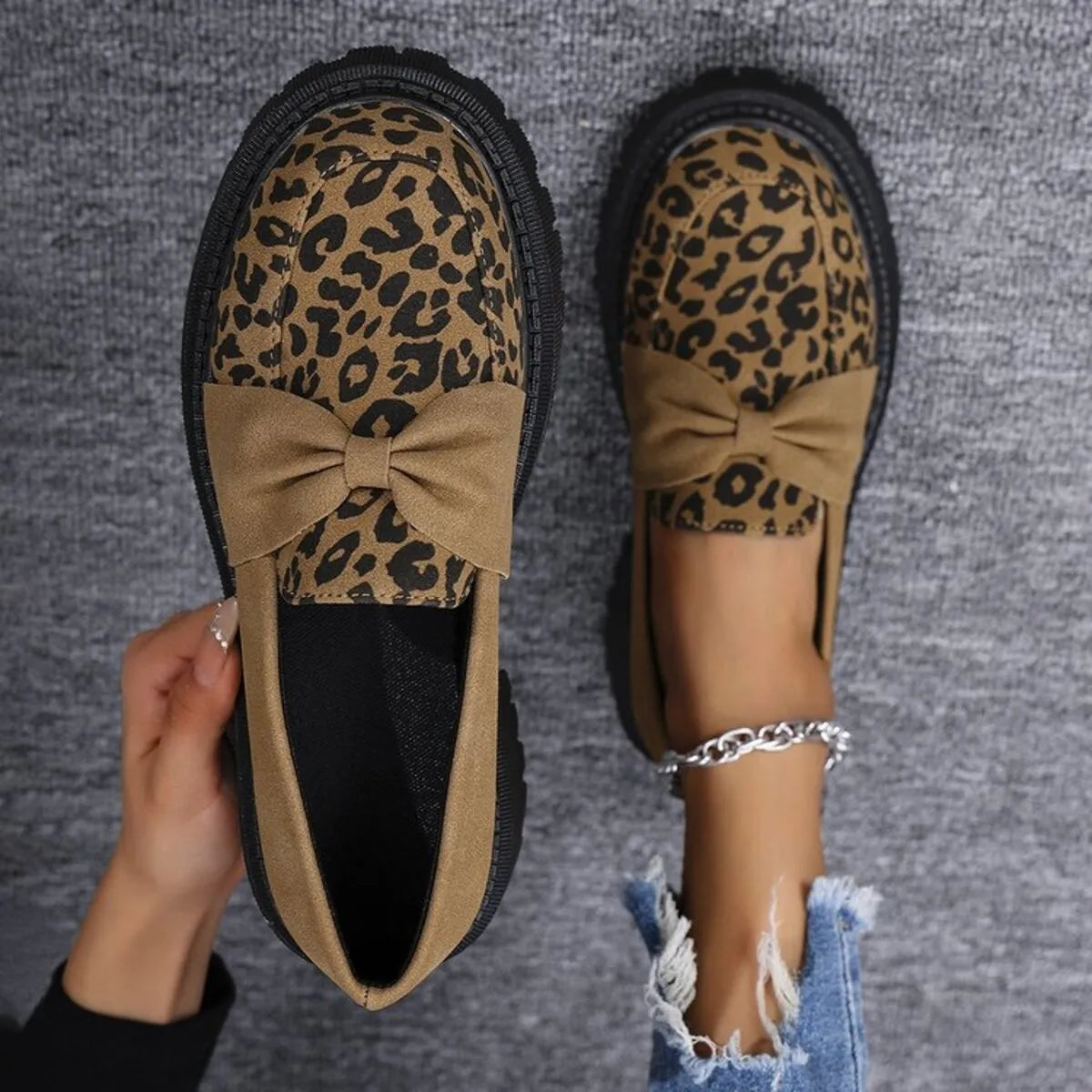 Leopard Round Toe Platform Slip-Ons in Yellow