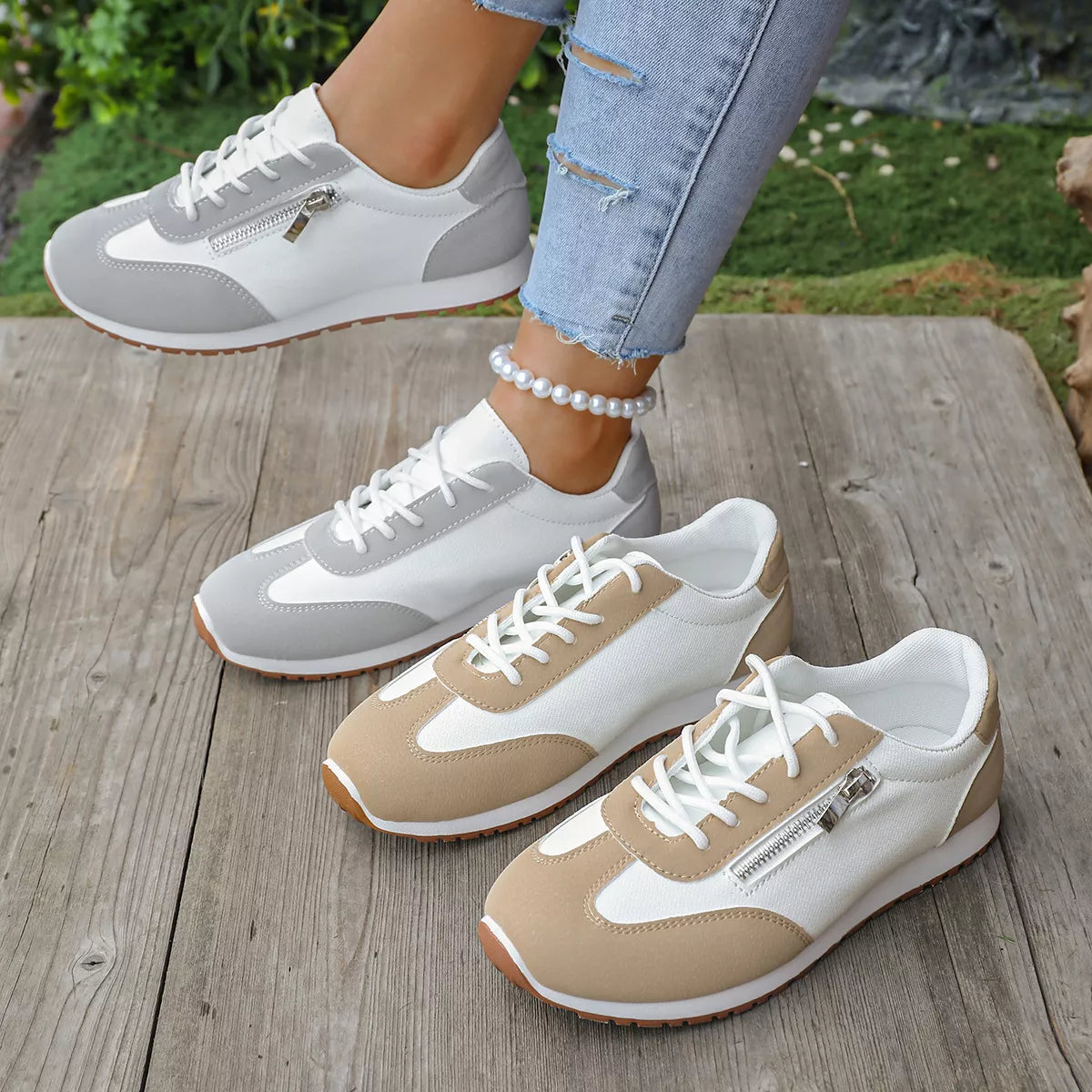 Round Toe Lace Up Sneakers - Lilixa.store