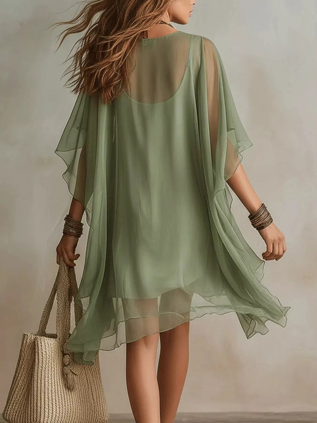 Chiffon V-Neck Flowy Mini Dress - Lilixa.store