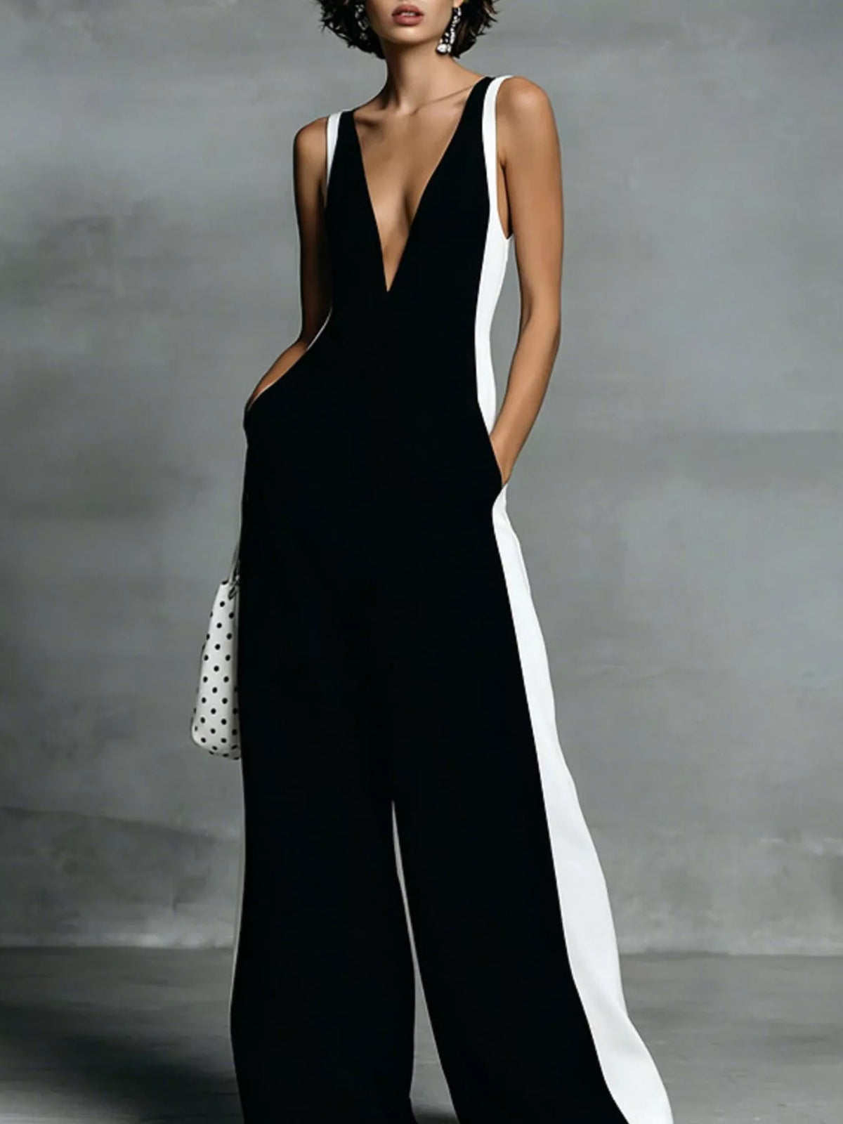 Contrast Trim V-Neck Sleeveless Jumpsuit