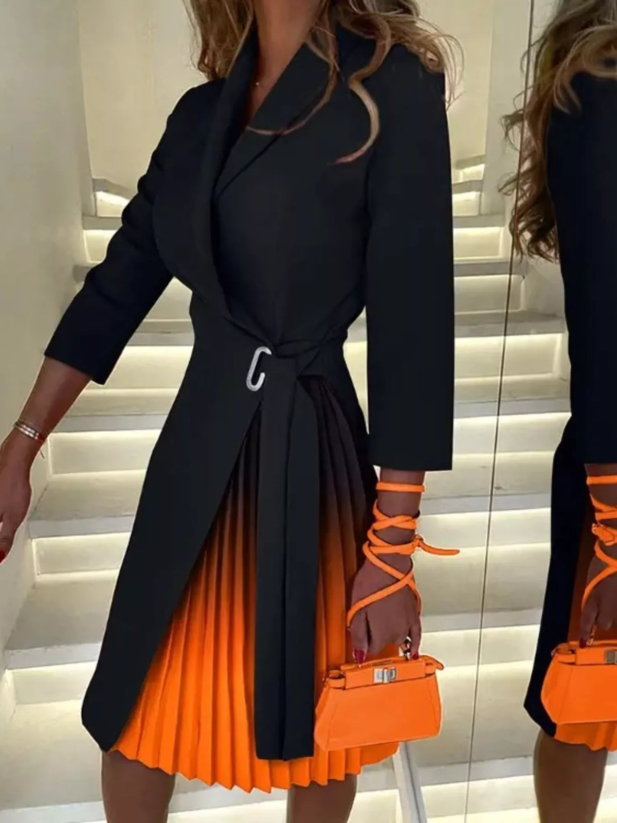 Blazer Style Pleated Midi Dress - Lilixa.store