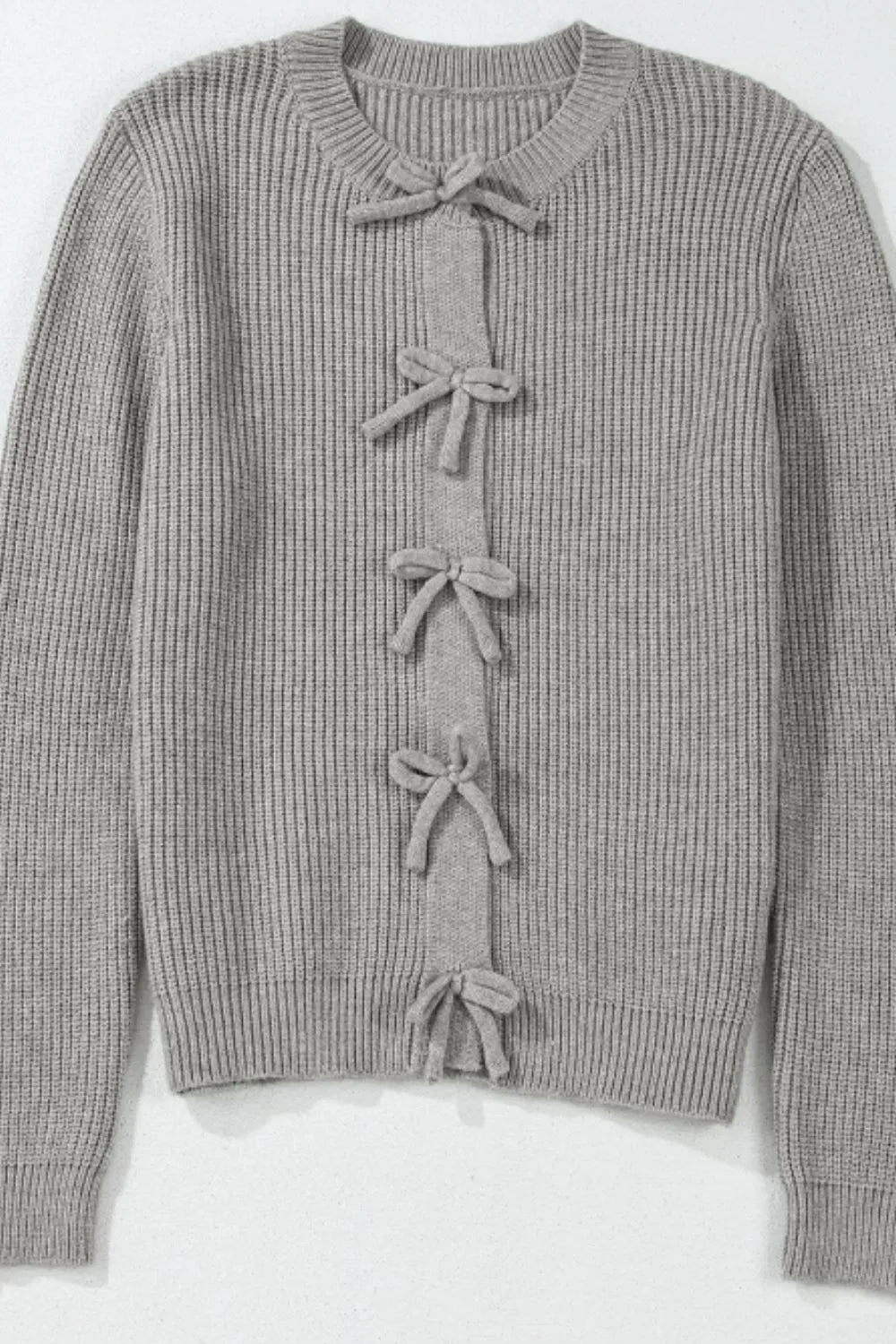 Bow Round Neck Long Sleeve Cardigan - Lilixa.store