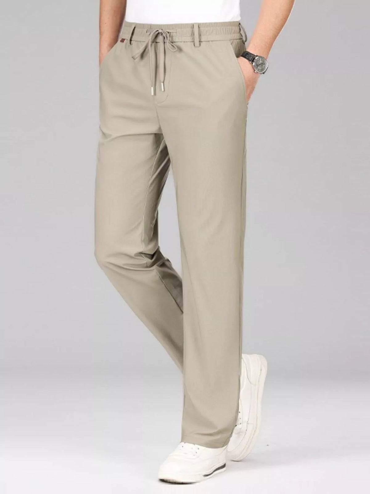Men's Plus Size Lightweight Drawstring Casual Pants in Khaki