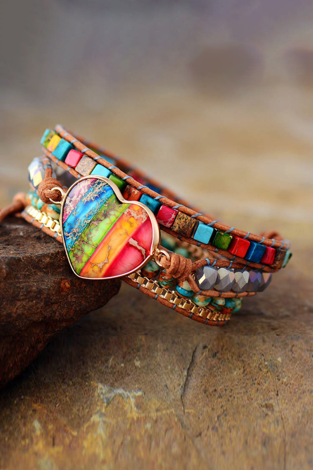 Armband aus Imperial Jaspis & Kristall mit mehreren Lagen