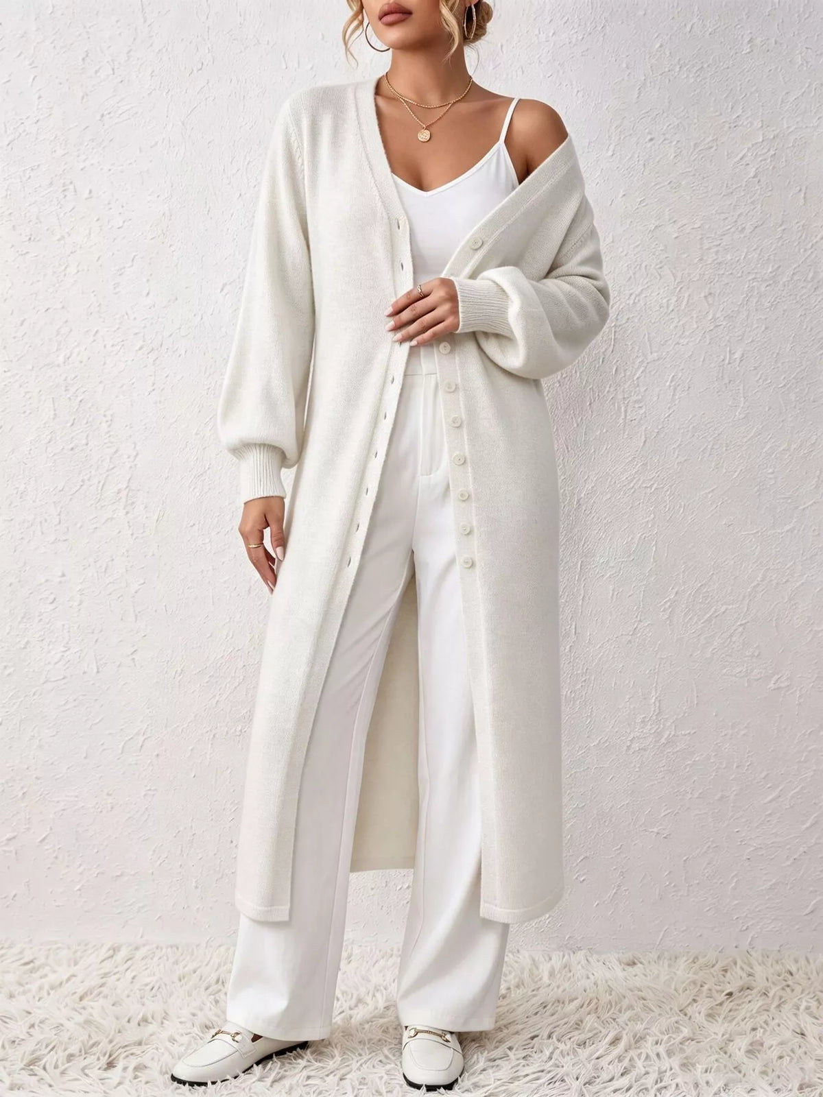 Button Front Long Sleeve Sweater Dress - Lilixa.store