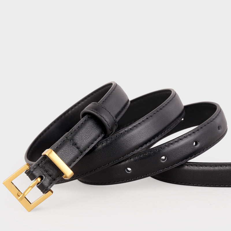 Leather Skinny Belt with Golden Buckle - Lilixa.store