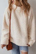 Turtleneck Long Sleeve Slit Fleece Sweatshirt - Lilixa.store