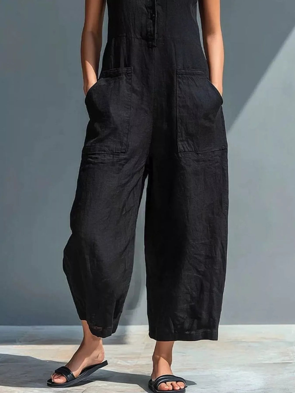 Full Size Button Front Sleeveless Jumpsuit Plus Size - Lilixa.store