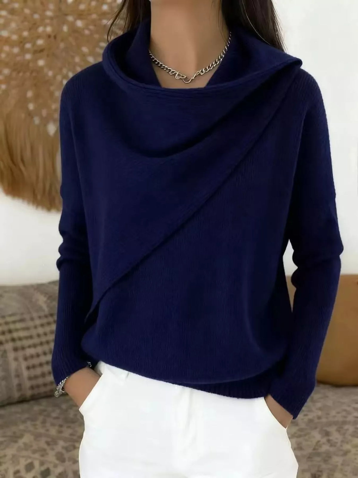 Full Size Solid Color Cowl Neck Sweater Plus Size