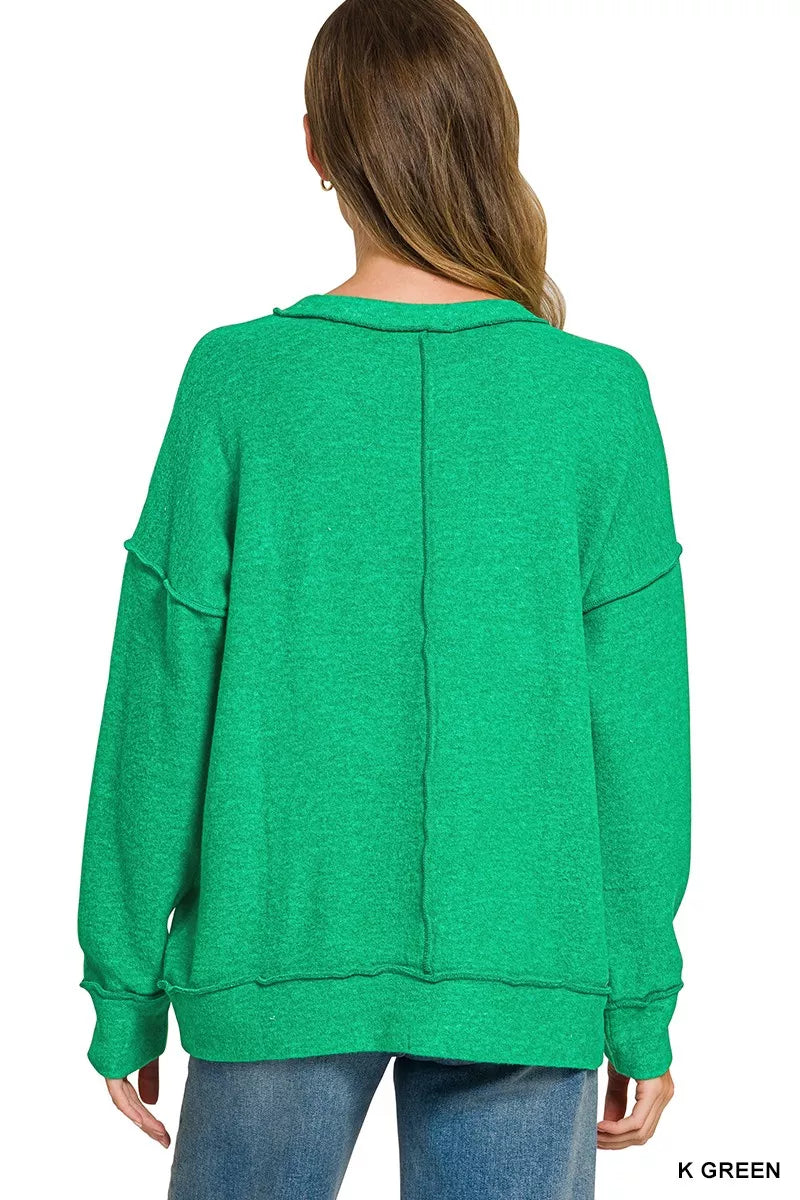 Zenana Brushed Hacci Drop Shoulder Sweater - Lilixa.store