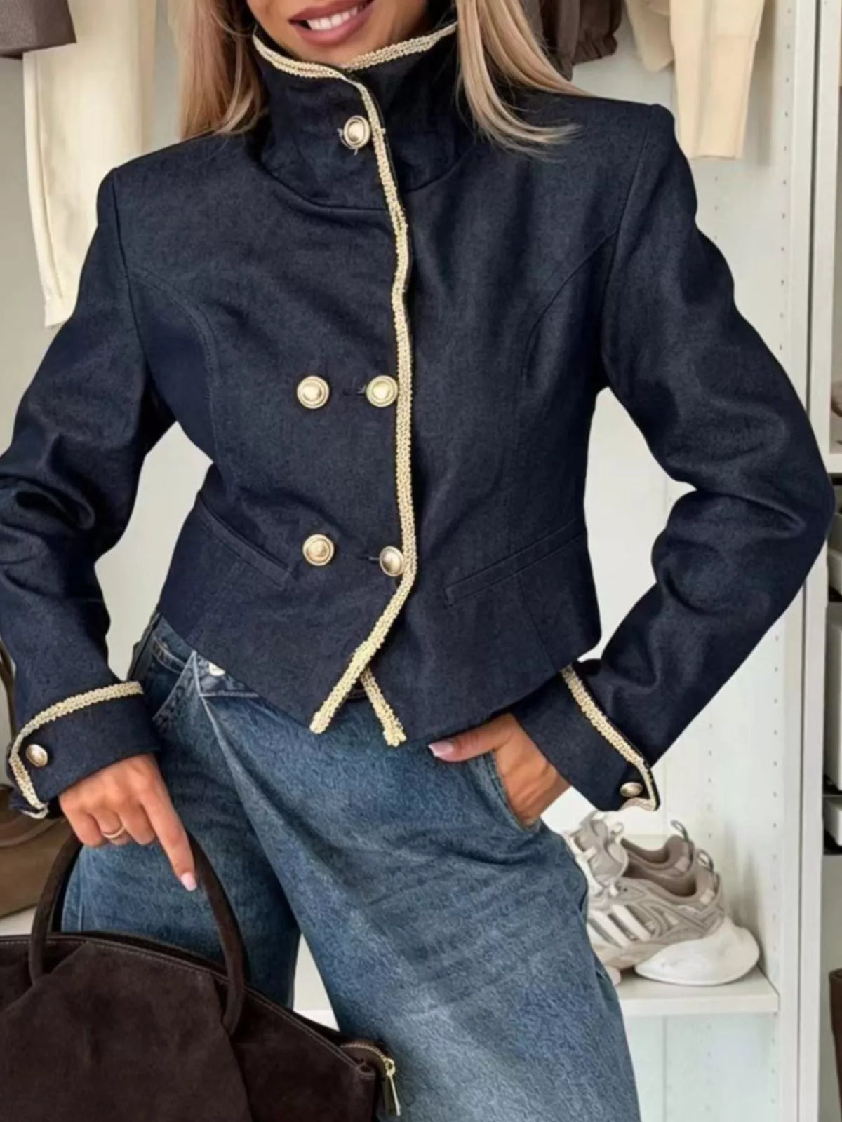 Double-Breasted Cropped Jacket - Lilixa.store