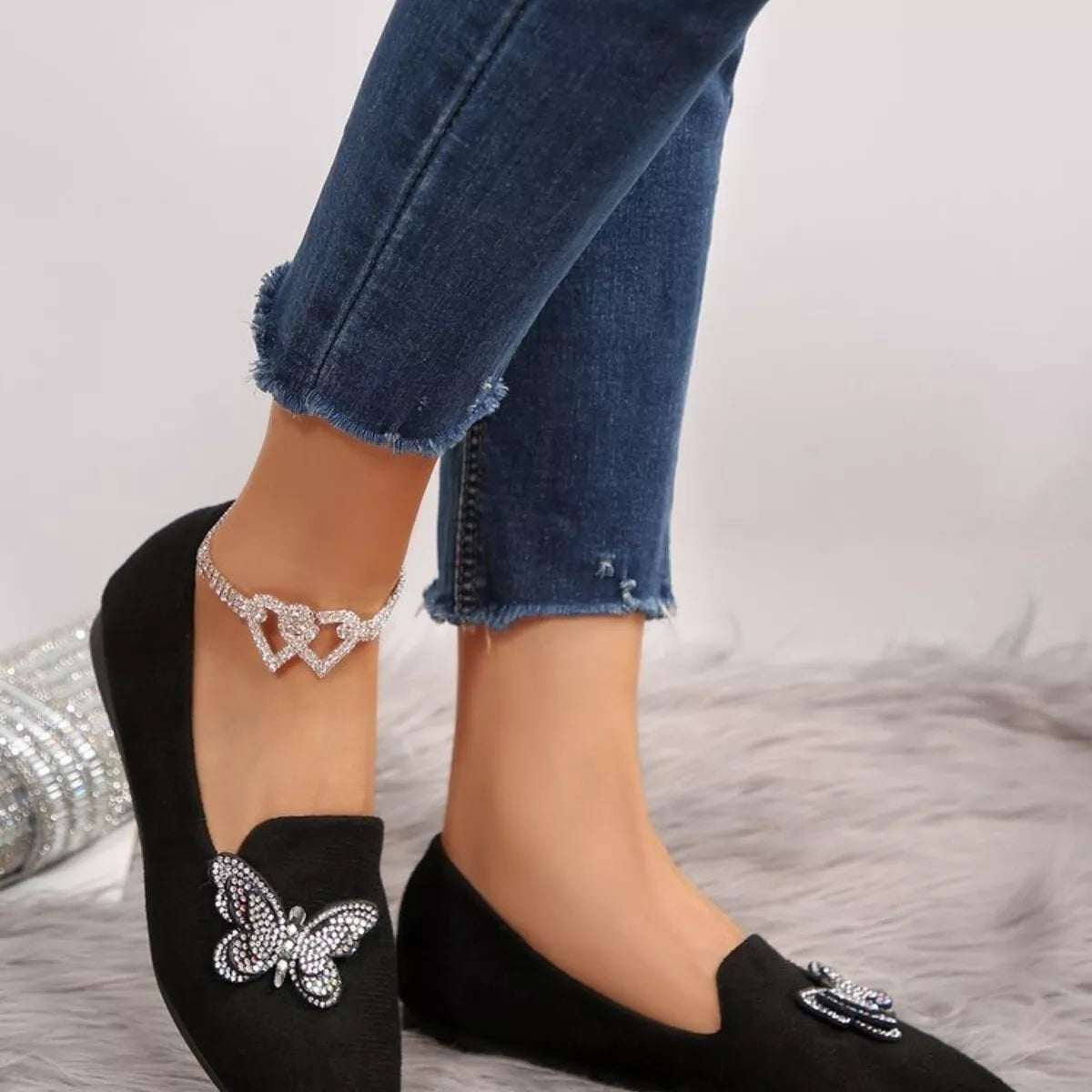 Butterfly Decor Slip-Ons in Black, view 14