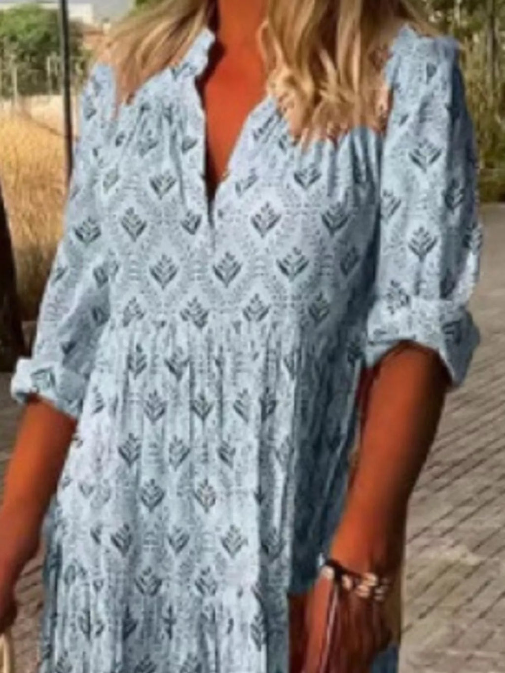 Full Size Printed Notched Tiered Maxi Dress Plus Size - Lilixa.store