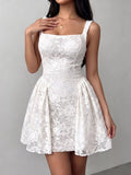 Floral Lace Square Neck Mini Dress - Lilixa.store