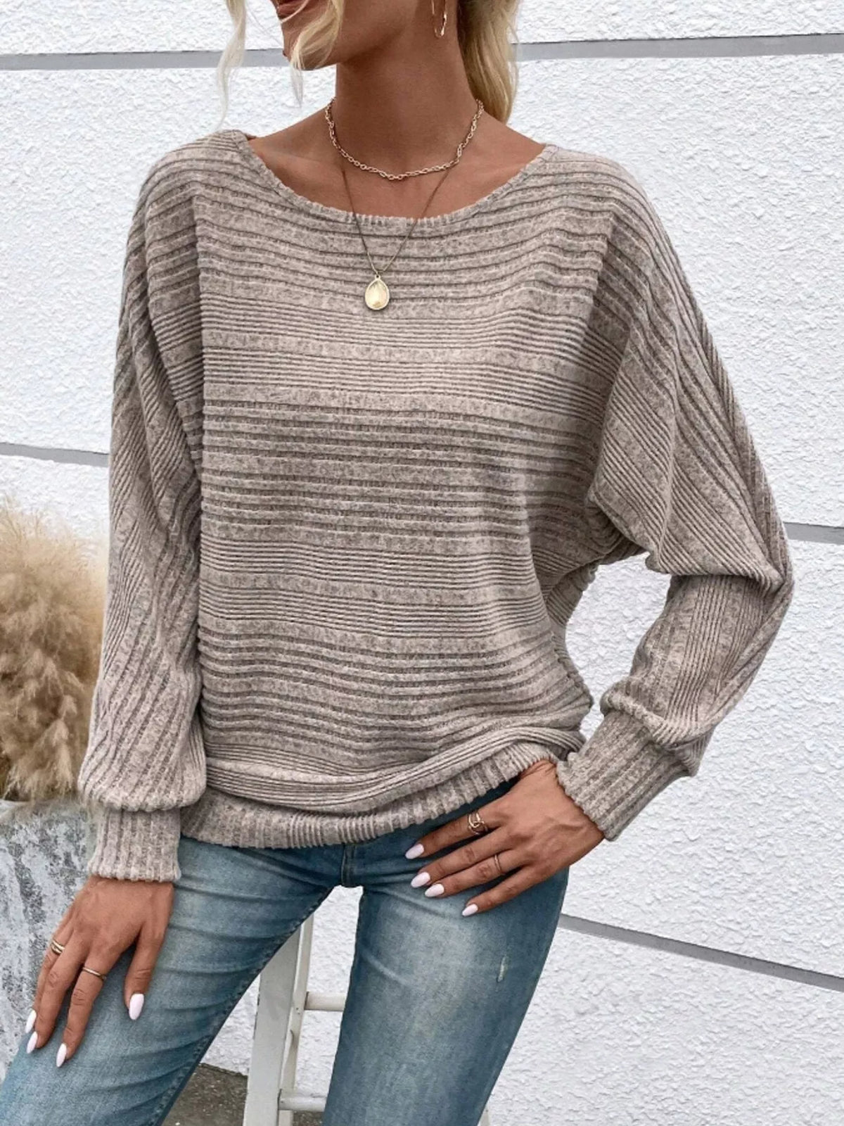 Ribbed Round Neck Long Sleeve Top - Lilixa.store