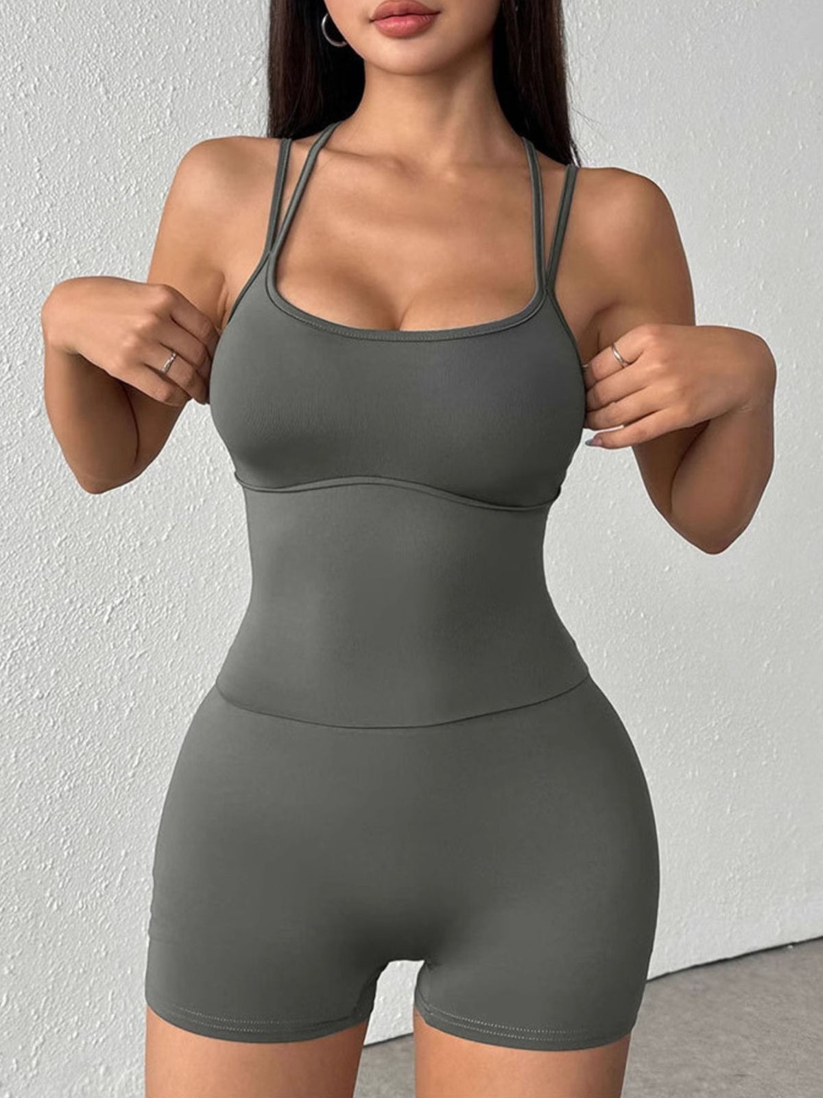 Double Spaghetti Strap Active Romper - Lilixa.store