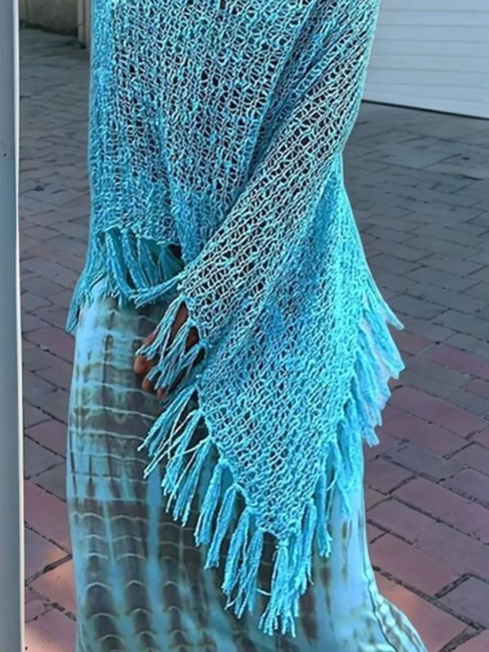 Tassel Boat Neck Knit Shawl - Lilixa.store